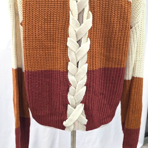 Derek Heart Lace Up Three Tone Sweater Size XL - Picture 5 of 8
